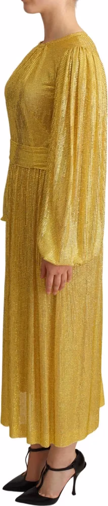 Dolce & Gabbana Yellow Crystal Mesh Pleated Maxi Dress