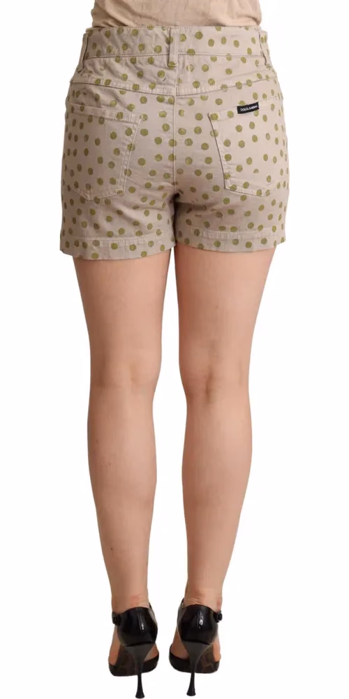 Dolce & Gabbana Beige Polka Dots Denim Cotton Stretch Shorts