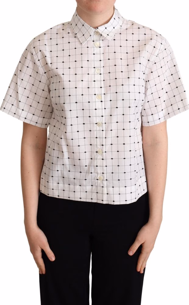 Dolce & Gabbana White Polka Dot Cotton Collared Shirt Top