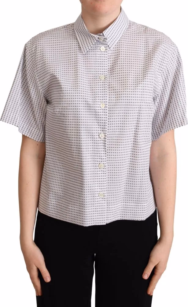 Dolce & Gabbana White Polka Dots Collared Blouse Shirt