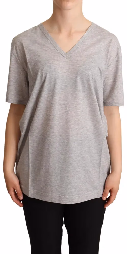 Dolce & Gabbana Gray Solid 100% Cotton V-neck Top T-shirt