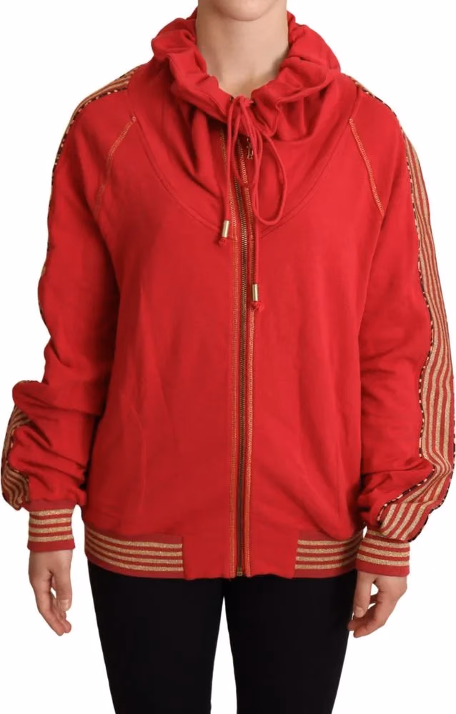 John Galliano Red Full Zip Jacket Sweatshirt Hooded Sweater