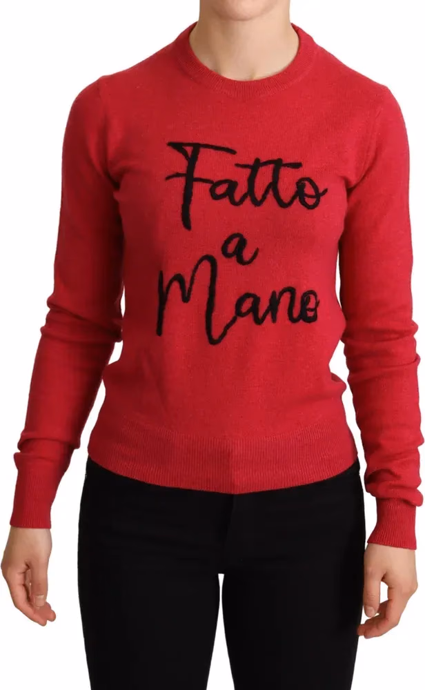 Dolce & Gabbana Pink Embroidered Cashmere Wool Pullover Sweater