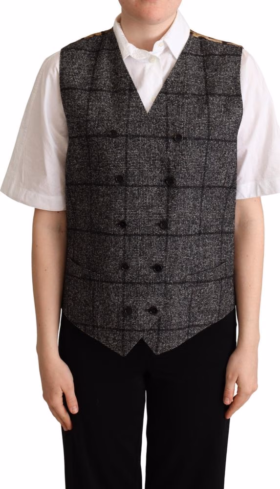 Dolce & Gabbana Gray Wool Leopard Print Waistcoat Vest