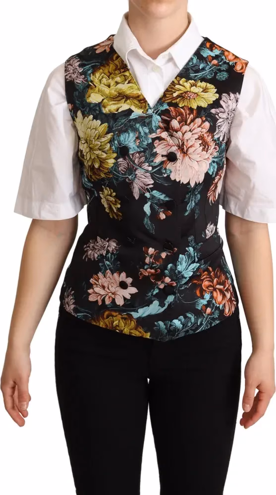 Dolce & Gabbana Black Jacquard Floral Waistcoat Vest