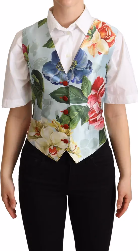 Dolce & Gabbana Mint Green Floral Silk Waistcoat Vest