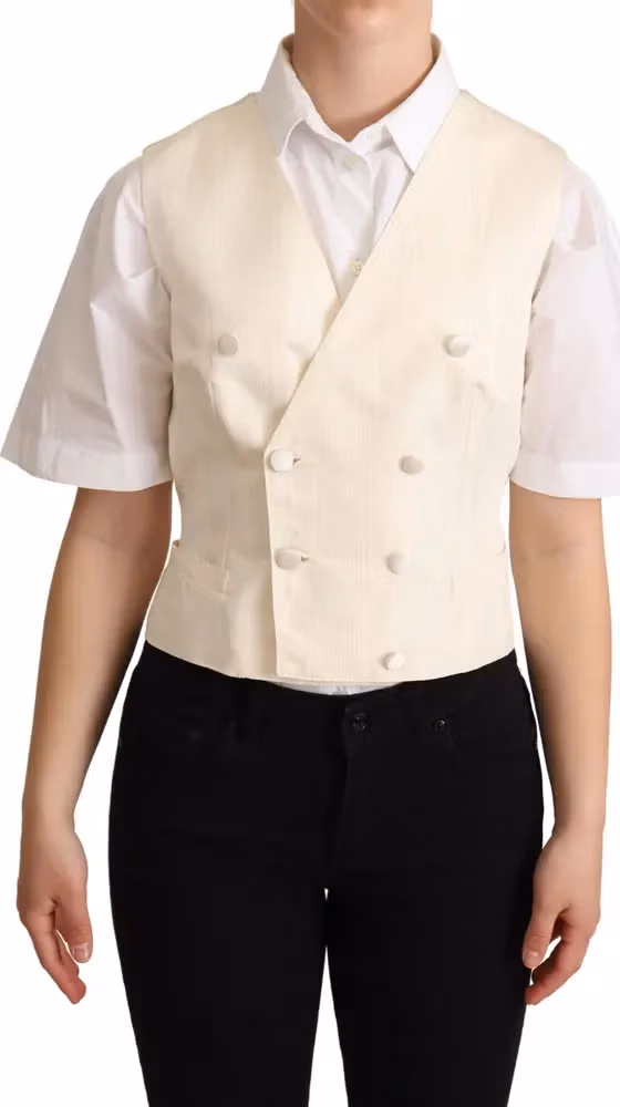 Dolce & Gabbana Beige Silk Sleeveless Waistcoat Vest