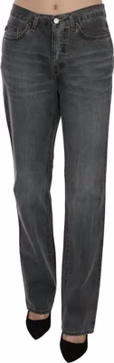 Gray Washed Mid Waist Straight Denim Pants Jeans