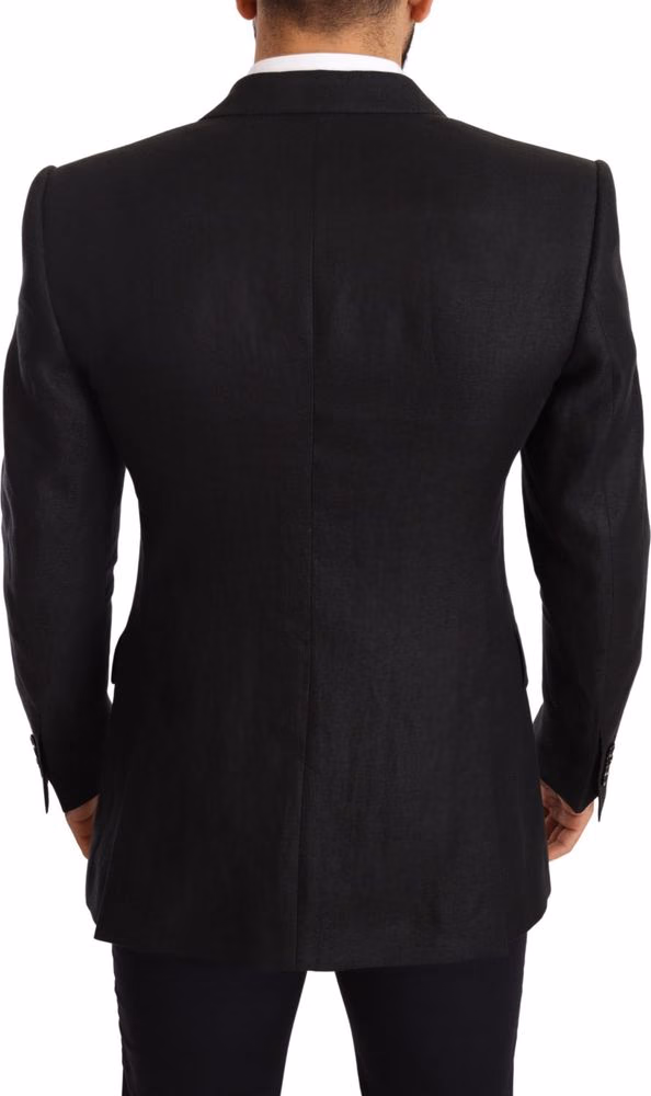Dolce & Gabbana Black Linen Slim Fit Coat Jacket Blazer