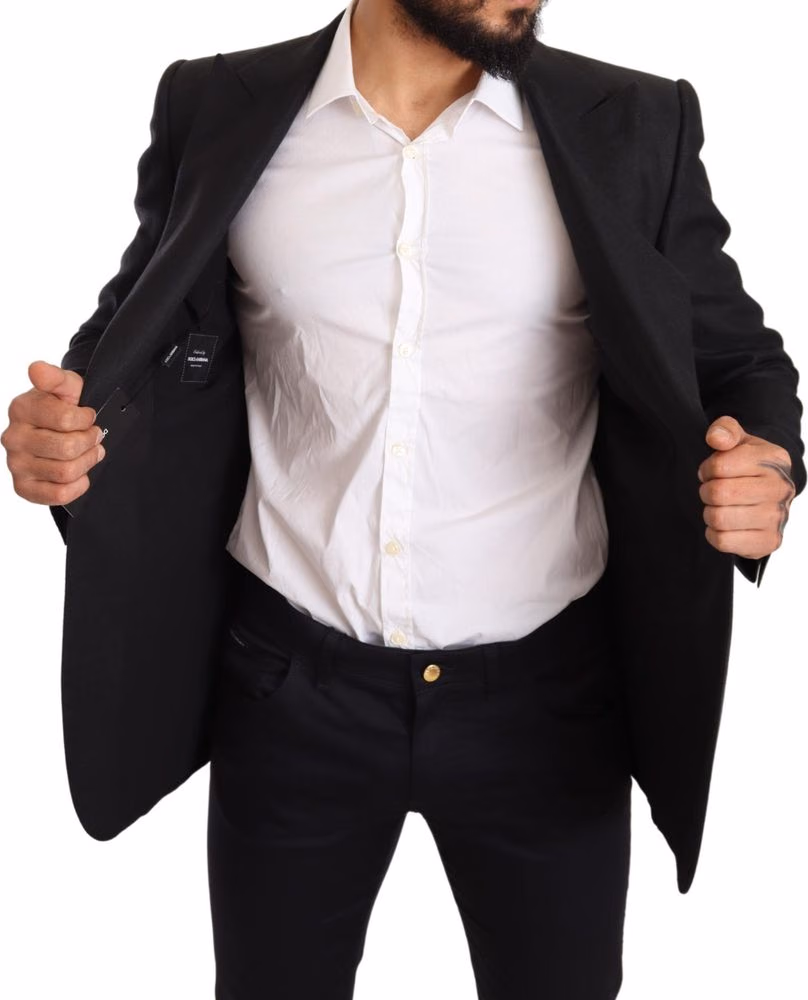 Dolce & Gabbana Black Linen Slim Fit Coat Jacket Blazer