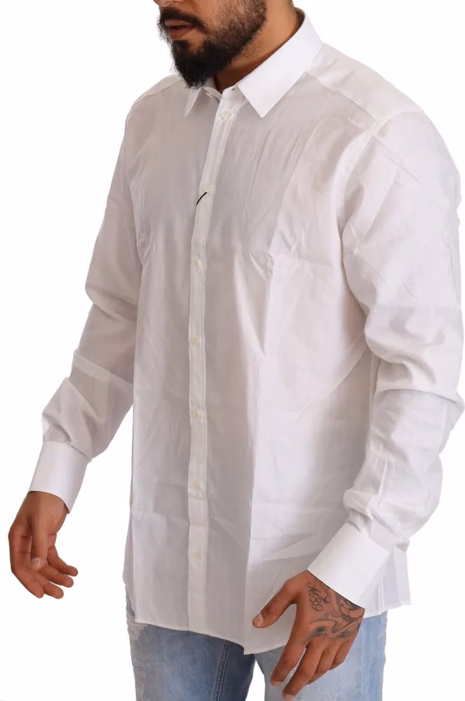 Dolce & Gabbana White Cotton Slim Fit Men MARTINI Shirt