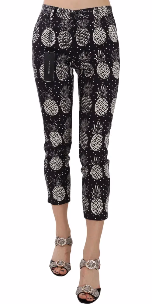 Dolce & Gabbana Black Pineapple Print Skinny Capri Pants