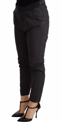 Gray Mid Waist Slim Fit Skinny Cotton Trouser