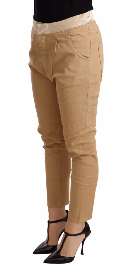CYCLE Beige Mid Waist Slim Fit Skinny Stretch Trouser