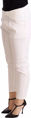 White Mid Waist Slim Fit Skinny Cotton Stretch Trouser