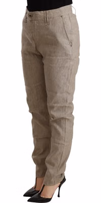 Beige Mid Waist Casual Baggy Stretch Trouser