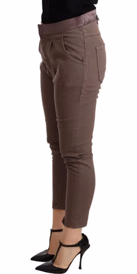 Brown Mid Waist Cropped Skinny Stretch Trouser