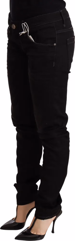 Acht Black Low Waist Skinny Denim Cotton Trouser