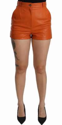 Orange Leather High Waist Hot Pants Shorts