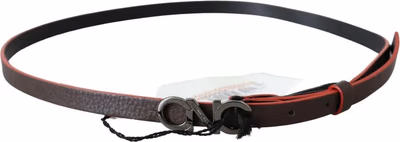 Black Maroon Skinny Leather Buckle Waist Belt