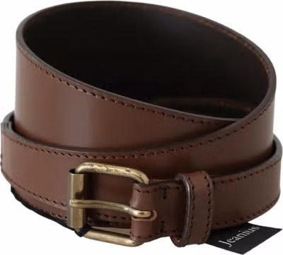 Brown Genuine Leather Rustic Metal Buckle Belt
