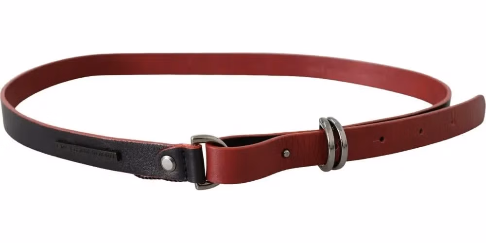Costume National Black Red Skinny Leather Logo Belt