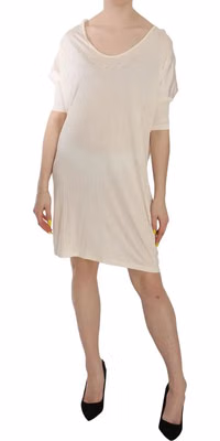 Cream Round Neck Knee Length Dress