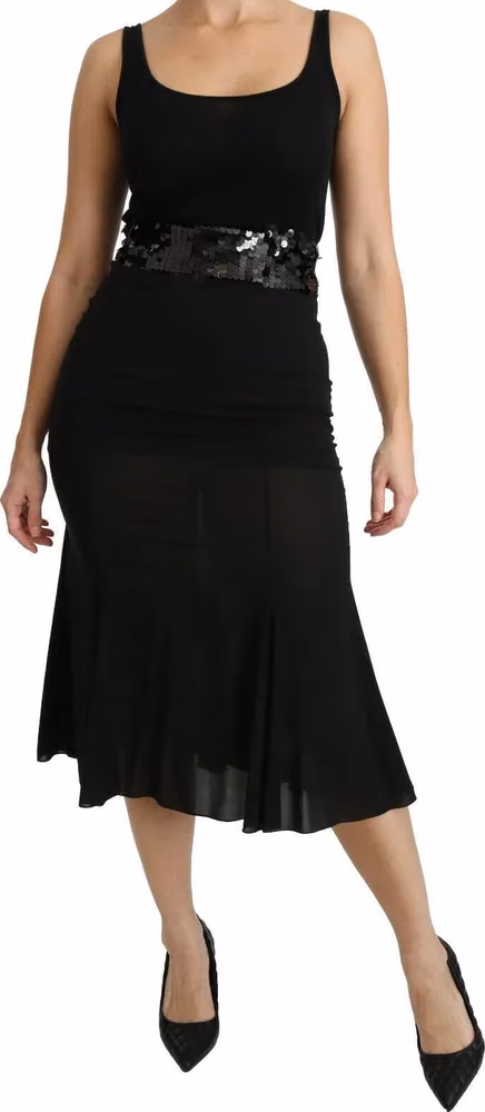 Dolce & Gabbana Black Mermaid High Waist Midi Silk Skirt