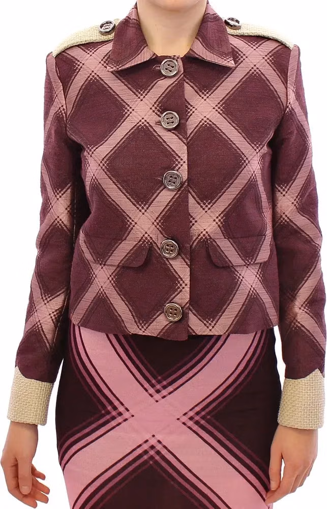 House of Holland Check Trench Coat Blazer Purple Jacket