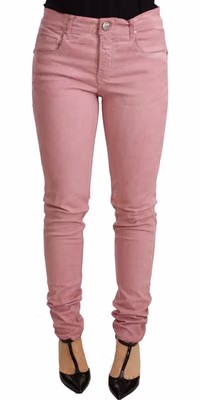 Pink Cotton Slim Fit Women Denim Skinny Pants