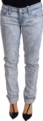 Light Blue Washed Cotton Folded Hem Denim Trouser