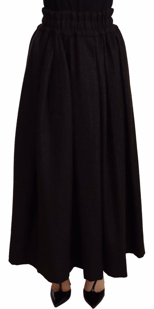Dolce & Gabbana Black Wool High Waist Maxi PIECE Skirt