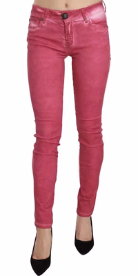 Pink Velvet Mid Waist Skinny Trouser Pants