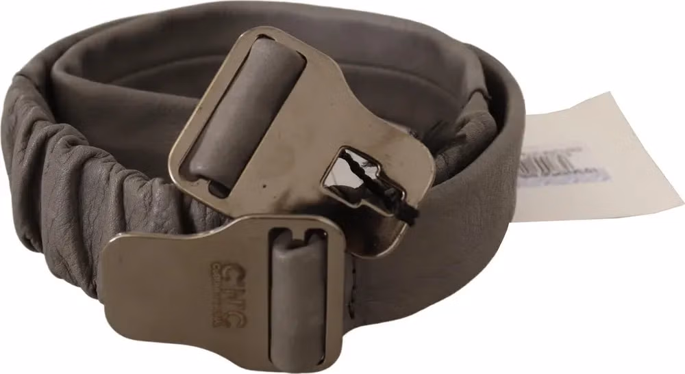 Costume National Gray Leather Silver Buckle Waist Belt