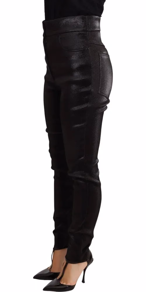 Dolce & Gabbana Black Silver Lurex Thread Cotton Stretch Pants