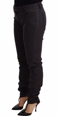 Black Cotton Stretch Skinny Mid Waist Women Denim Jeans