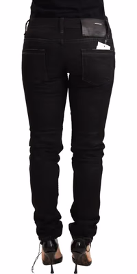 Black Washed Cotton Slim Fit Denim Low Waist Trouser Jeans