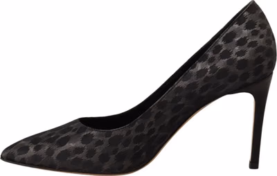 Black Leopard Leather Stiletto High Heels Pumps Shoes