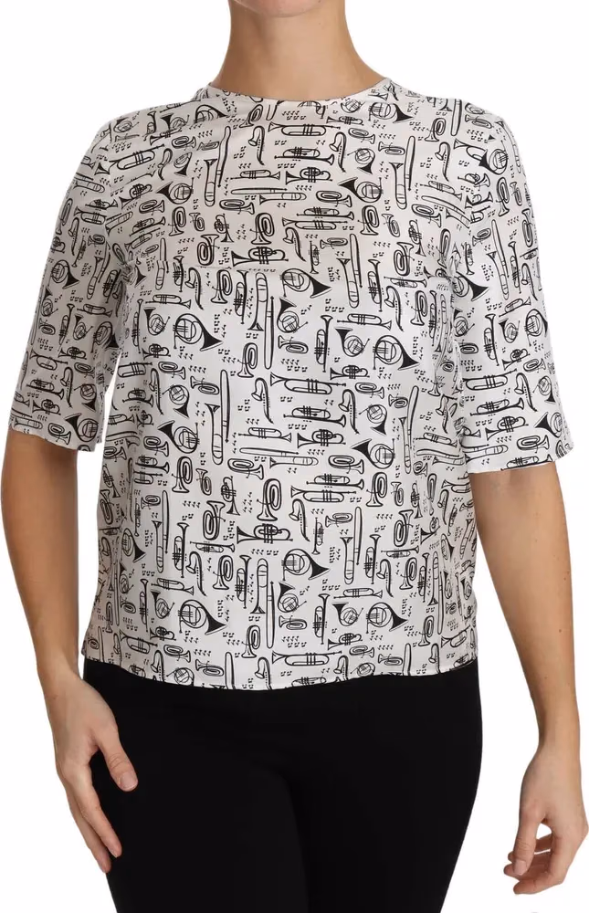 Dolce & Gabbana White Musical Instruments Print Blouse