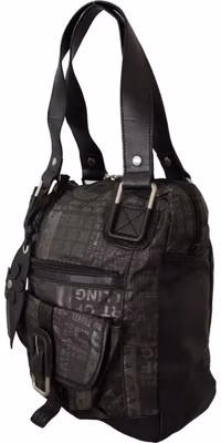 Black Printed Logo Shoulder Handbag Purse Bag