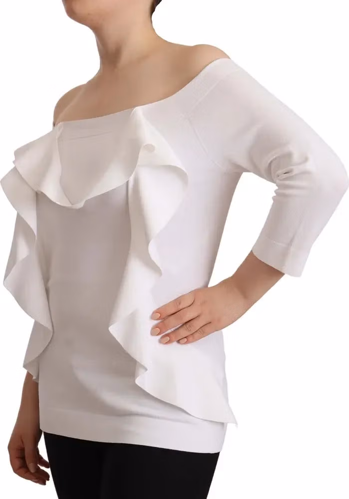 EXTERIOR White Long Sleeves Off Shoulder Women Top Blouse