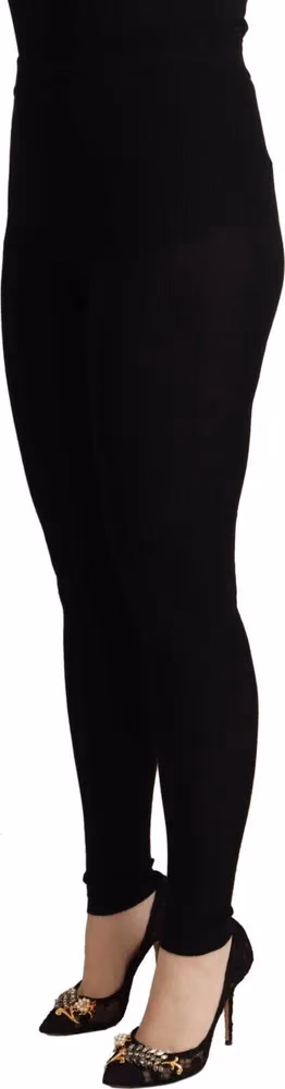Dolce & Gabbana Black Cashmere Stretch Waist Tights Pants