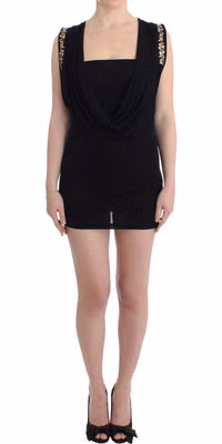 Black Embellished Jersey Mini Sheath Short Dress