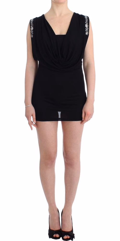 Roccobarocco Black Embellished Jersey Mini Sheath Short Dress