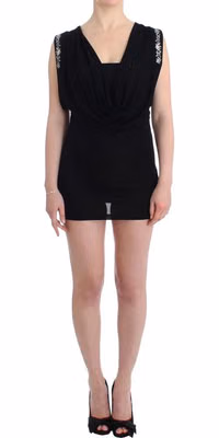 Black Embellished Jersey Mini Sheath Short Dress