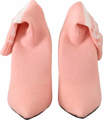 Pink Suede Logo Socks Block Heel Ankle Boots Shoes