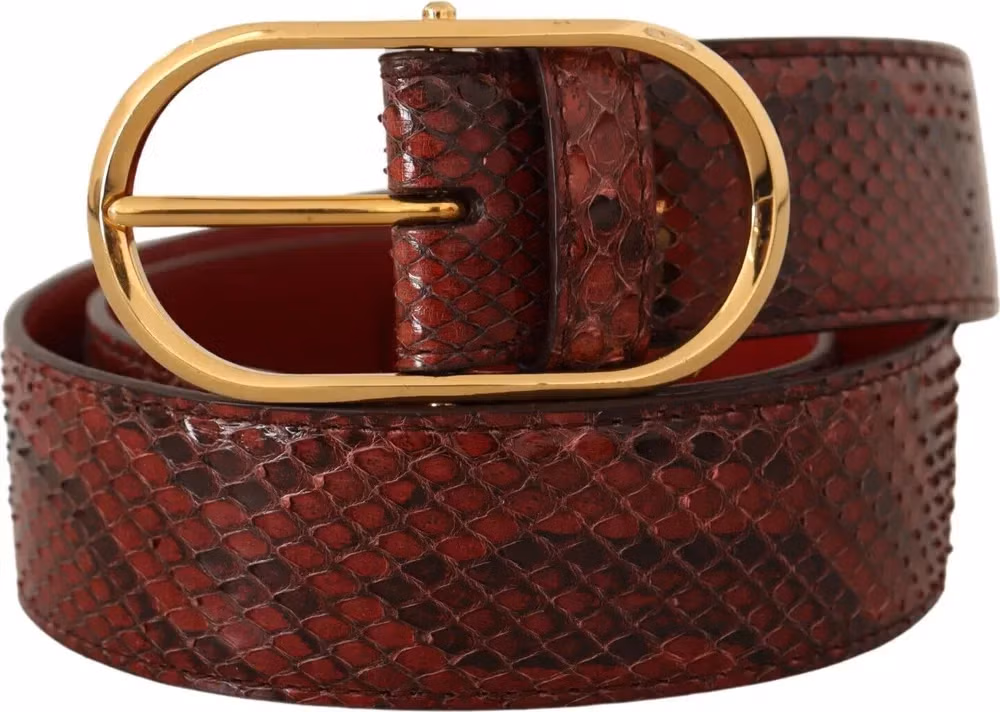 Dolce & Gabbana Red Exotic Leather Gold Oval Buckle Belt