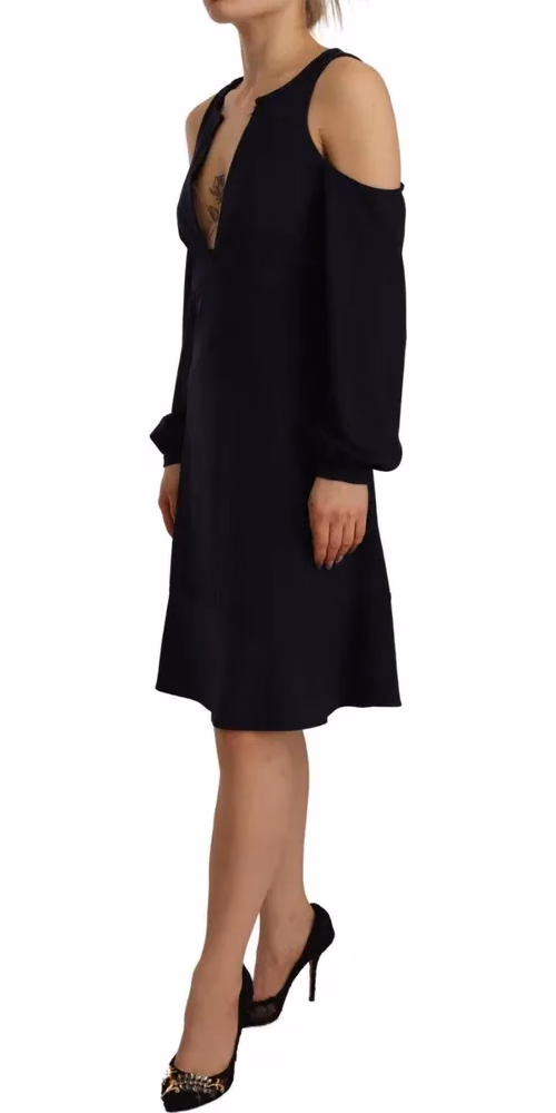 Twinset Black Long Sleeves Open Shoulder A-line Dress
