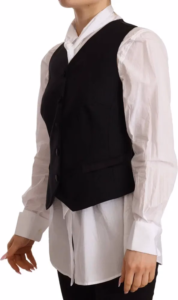 Dolce & Gabbana Black Button Down Sleeveless Vest Viscose Top