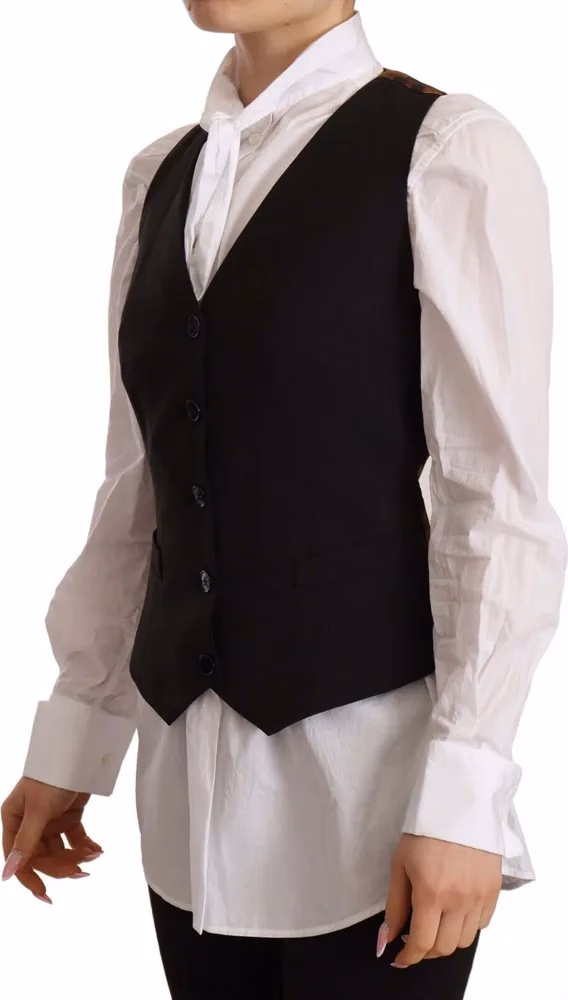 Dolce & Gabbana Black Button Down Sleeveless Vest Polyester Top